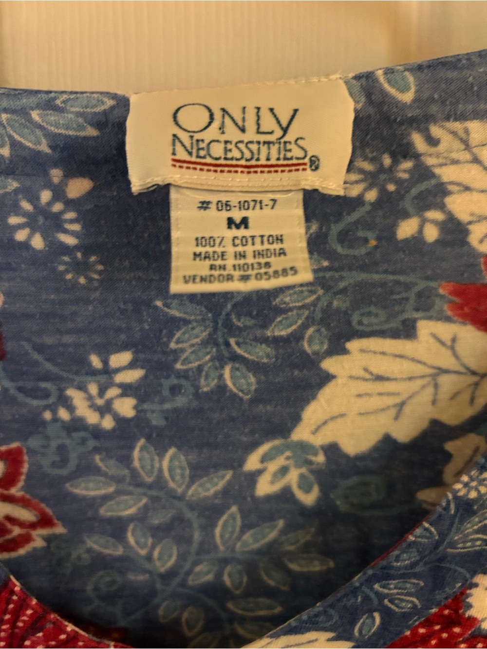 Only Necessities Blue Floral Cotton Midi Dress with Red Accents